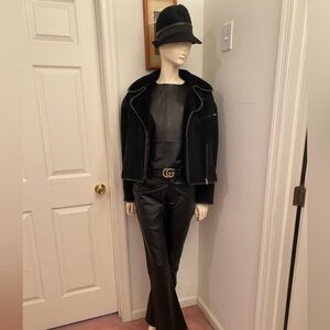 Moto Style Suede Jacket black leather trimming Faux Shearling Lined